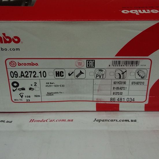 Тормозной диск передний Brembo 09.A272.10