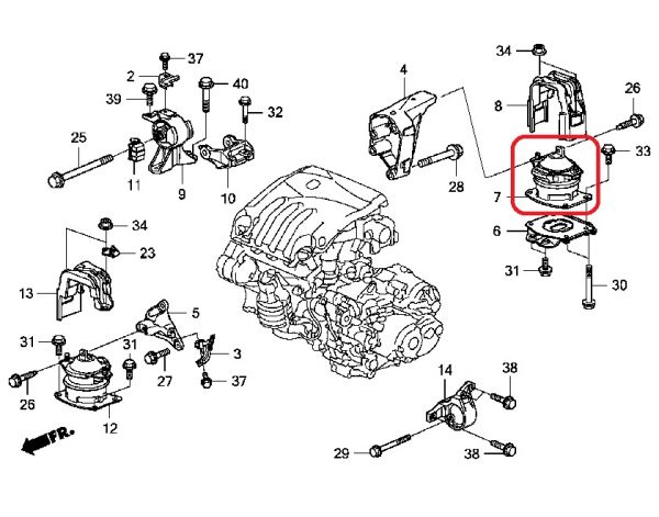Подушка двигателя задняя Honda 50810-STX-A02