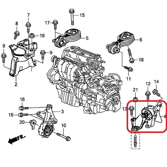 Подушка двигателя левая (КПП) Honda 50850-T0A-A81