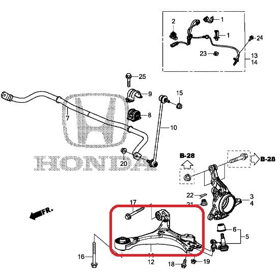 Рычаг передней подвески правый нижний Honda 51350-TV2-E02