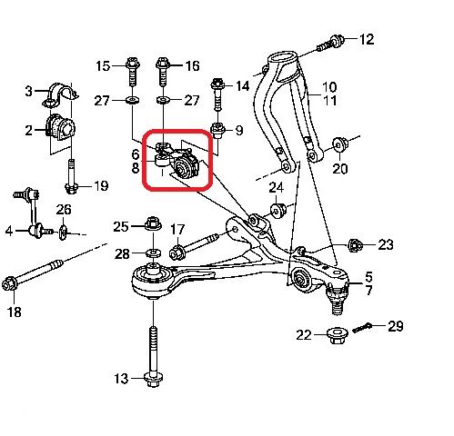 Сайлентблок переднего нижнего рычага правый Honda 51352-SJA-010