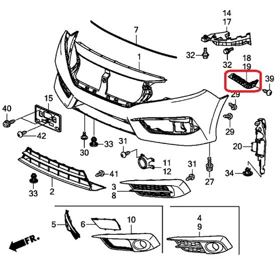Кронштейн крепления переднего бампера левый Honda 71198-TBA-A00