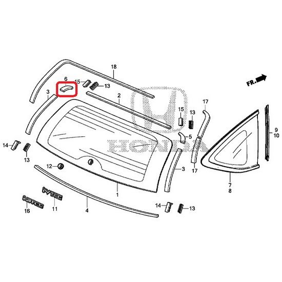 Молдинг заднего ветрового стекла верхний левый Honda 73229-T0A-A01