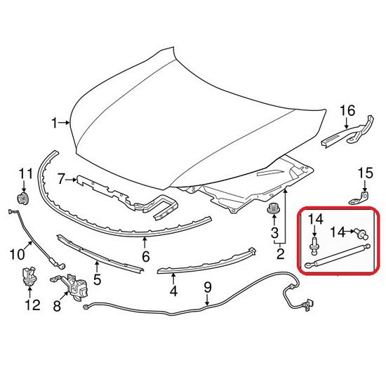 Комплект стойки капота правый Honda 74145-T2G-407