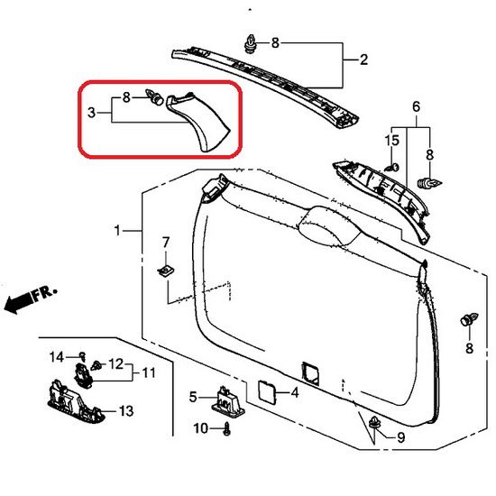 Отделка задней двери правая Honda 84435-T0A-A01ZA